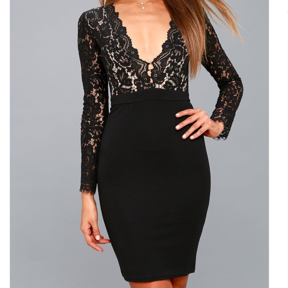 BLACK LONG SLEEVE LACE DRESS - Picture 6 of 7